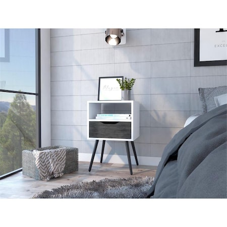 Gfancy Fixtures Modern Bedroom Nightstand, Smokey Oak & White GF3671684